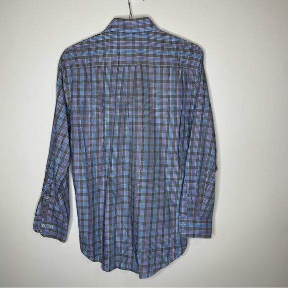 Peter Millar Blue/Purple/Black Plaid Long Sleeve Shirt in Size Medium - Picture 3 of 5